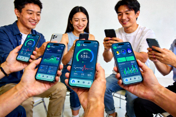 多位用户通过手机APP查看个人健康数据仪表盘